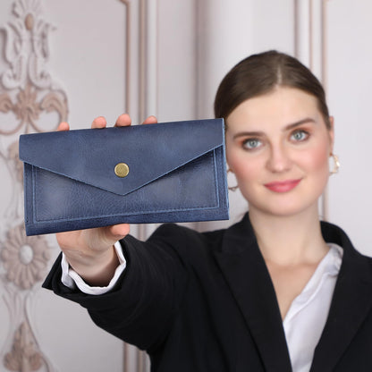 TheAntiq Blue Leather Cash Envelopes for Money Pouch Currency Holders - Soft Leather Money Bag Mobile Holder for Travel - Genuine Leathers Wallets for Women Money Bag - Travel Money Pouch Cash Holder