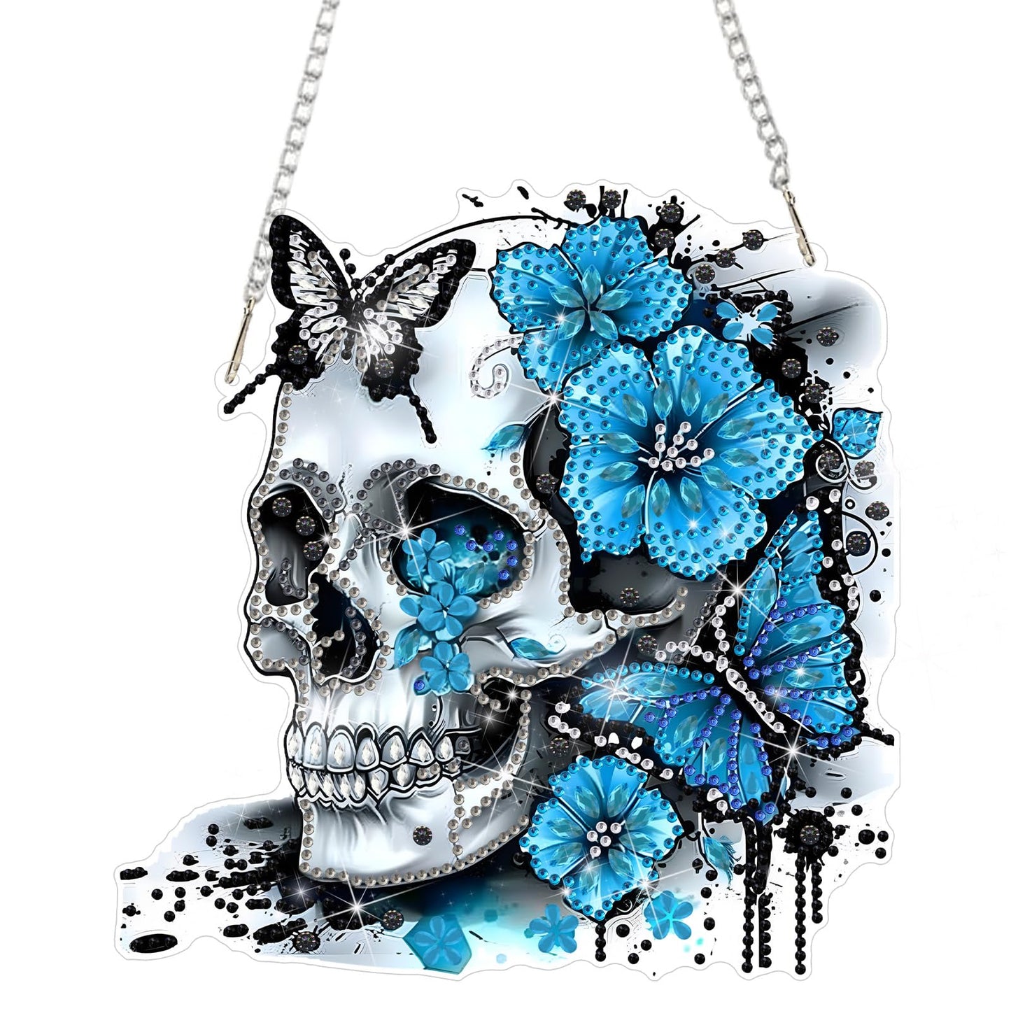 DOMROM Skull Diamond Art Hanging Kits for Adults Beginners, Special Shaped Crystal Diamond Painting Skull Pendant, DIY Diamond Art Suncatchers for Home Garden Wall Decor Gift