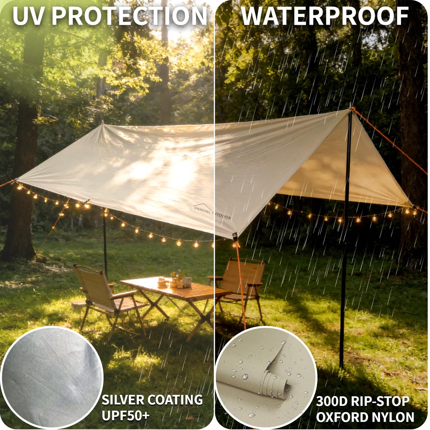 DANCHEL OUTDOOR B2 Portable Yurt with Sun Shelter for All Year Living, 4 Season Bell Tent 4 Person Family Camping Glamping Party 300D Oxford Khaki,4m/13ft