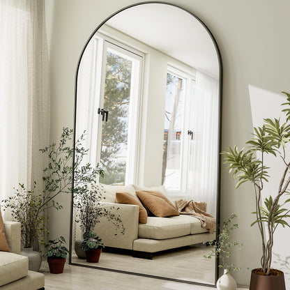 HARRITPURE 86x46 inch Full Length Mirror - Oversized Arched Mirror Aluminum Frame Full Body Floor Mirror with Stand for Living Room,Bedroom,Cloakroom,Black