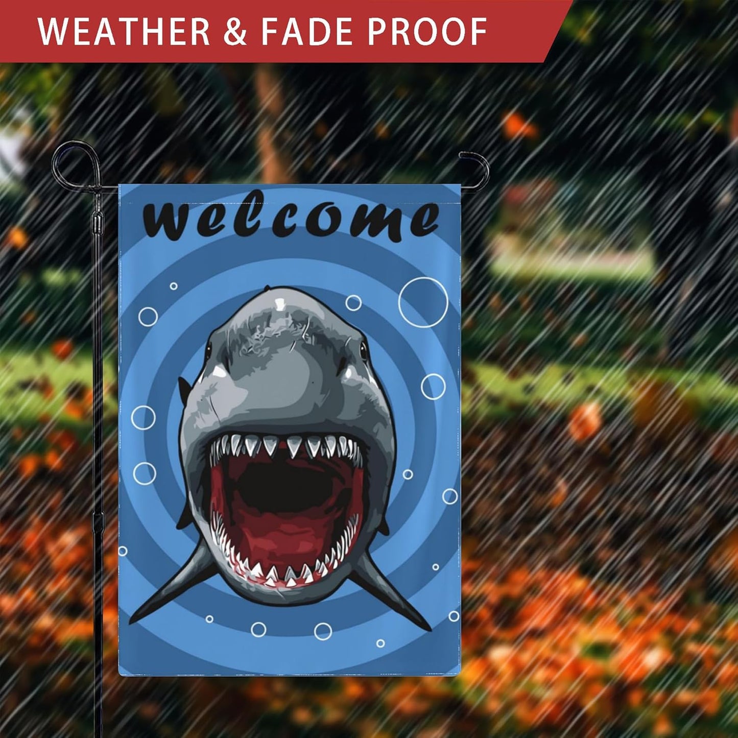 Welcome Garden Flags, 12x18 Double Sided Small Shark Yard Flag for Outdoor Holiday Decor