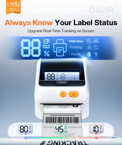 Phomemo D421R Bluetooth Thermal Label Printer with Screen for Paper Level Display - Shipping Label Printer for Small Business, RFID Auto Size Detection 4x6 Thermal Printer with Segmented Code Screen