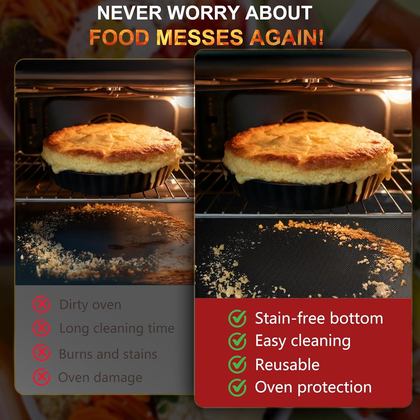 Skiennix Oven Liners - Heavy Duty Non-Stick Reusable Mats | 17"x25" BPA/PFOA Free for All Ovens (Black)