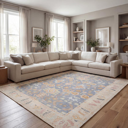 Kuden 10x14 Large Area Rug, Machine Washable Area Rug with Non-Slip Backing, Vintage Style, Soft, Easy Clean, Low Pile Rug for Living Room, Bedroom, Dining Room