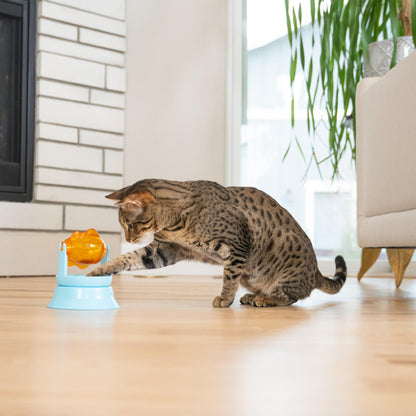 Catstages 2-in-1 Spinning Fish Treat Dispenser Cat Toy, Interactive Puzzle Feeder & Cat Ball Track Add-On, Blue
