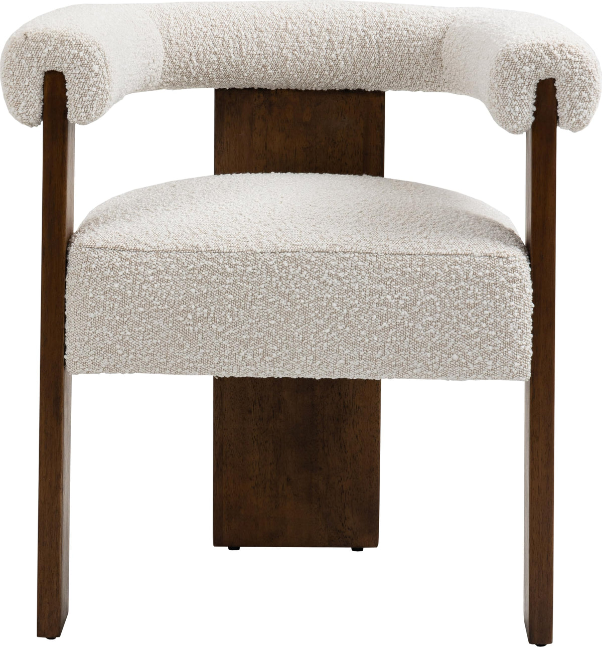Meridian Furniture 562Cream-C Barrel Collection Mid-Century Modern Boucle Fabric Upholstered Dining Chair with Solid Wood Walnut Finish, Rich Cream Boucle Fabric, 27.5" W x 24" D x 28" H, Cream