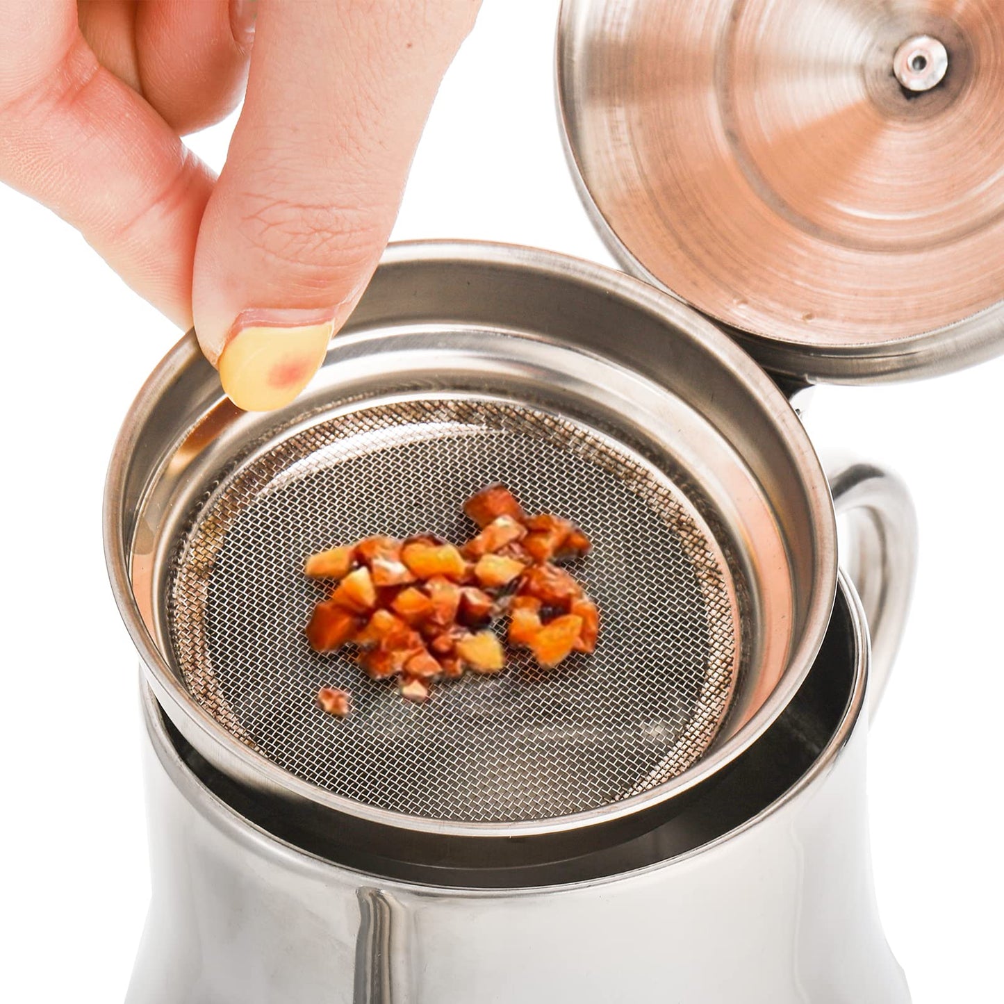 ZOOFOX 2 Pack Bacon Grease Container with Mesh Strainer, 27oz 22oz Stainless Steel Oil Storage Pot for Storing Frying Oil and Cooking Grease