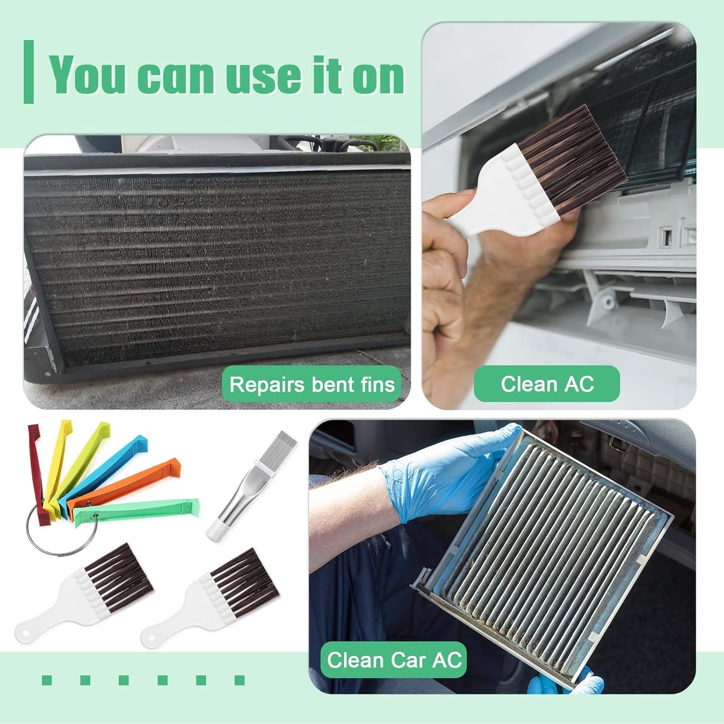 CHENGU 4 Pieces Air Conditioner Fin Cleaner Set - Stainless Steel Condenser Fin Comb & Coil Cleaning Brush