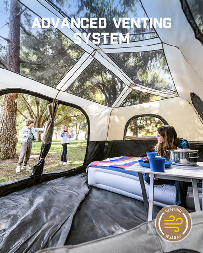 FanttikOutdoor Zeta C10 Pro Max Instant Cabin Tent 10 Person Camping Tent Setup in 60 Seconds with Rainfly & Windproof Portable with Carry Bag for Family Camping & Hiking, Upgraded Ventilation, Khaki