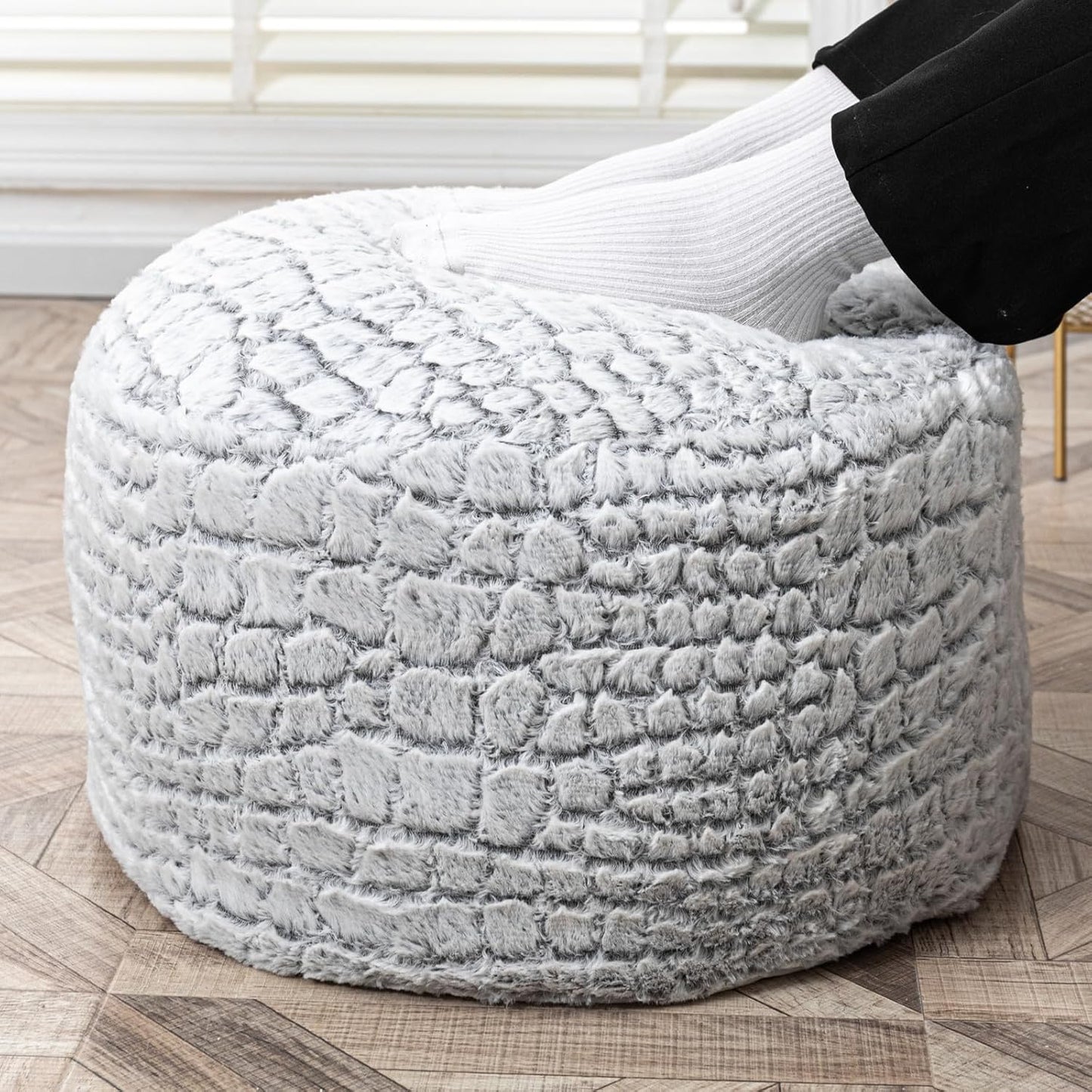 20x20x12 Inches Asuprui Pouf Ottoman Unstuffed Floor Poof Seat Pouf Ottoman Foot Rest Soft Foot Stool Fuzzy Chair Floor