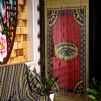 TACHILC Beaded Curtain for Doorway – Boho Door Beads Curtain 35.5 x 78 Inches - 90 Strings, Hand-Painted Eye Design, Natural Room Divider for Modern Boho Home Decor