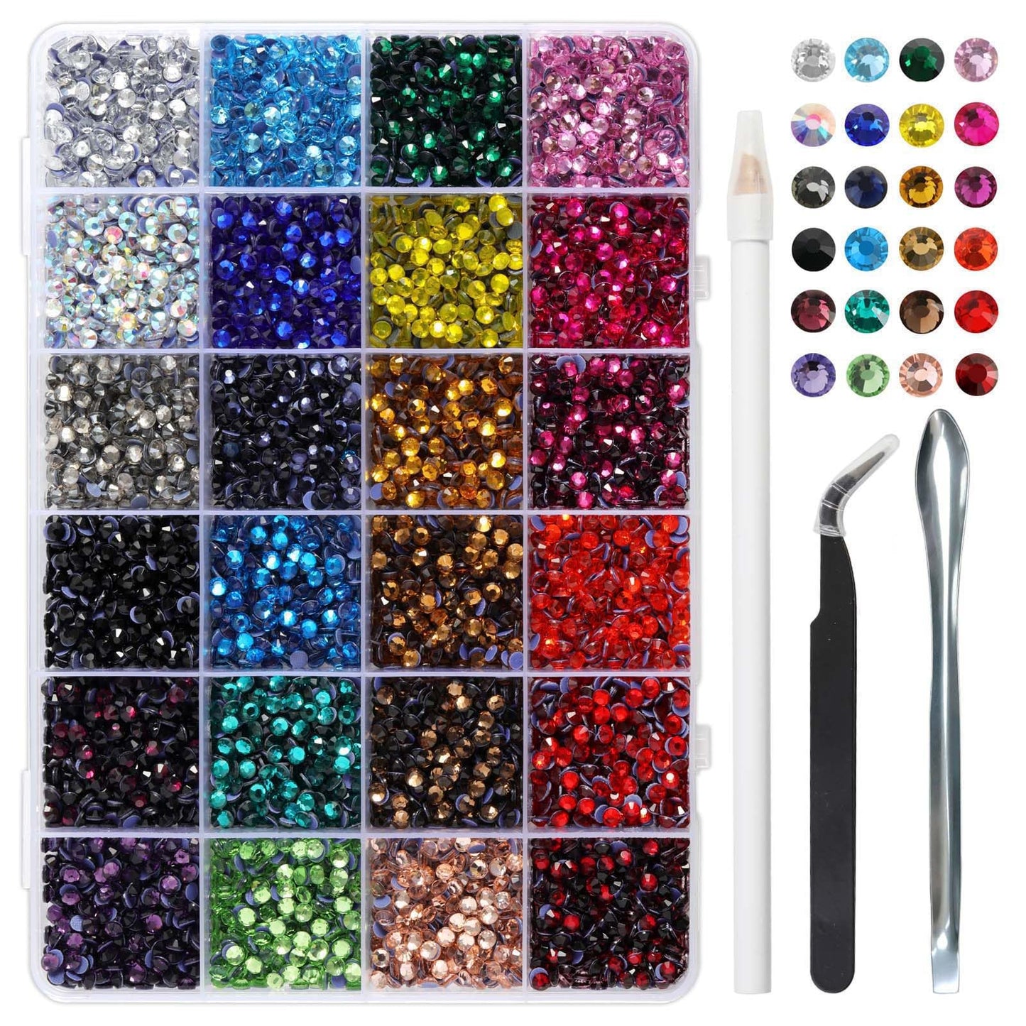 BEADSLAND Hotfix Rhinestones Mixed 24 Colors, SS16 Rhinestones for Crafts Clothes, Hotfix Crystals with 1 Tweezers, 1 Wax Pencil and 1 Spoon