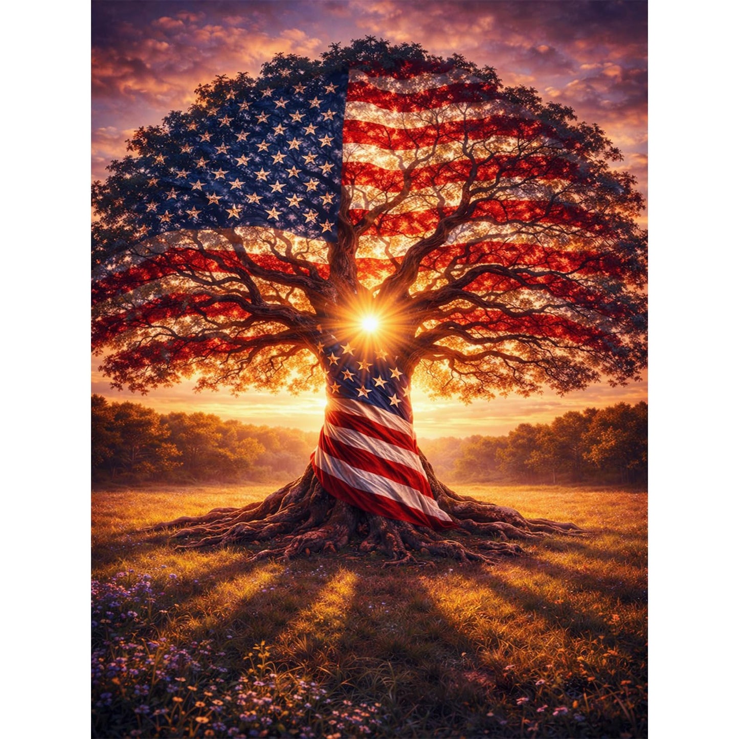 IOHEFY Diamond Painting Kits for Adults 12x16 Inch American Flag Tree of Life Full Drill Acrylic Rhinestone DIY Art Patriotic 4th of July Independence Day Veterans Wall Decor Gift Beginners