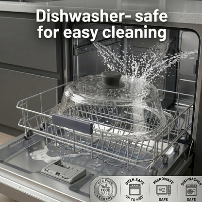 Bezrat Microwave Tall Glass Plate Cover | Splatter Guard Lid with Easy Grip Silicone Handle Knob | 100% Food Grade | BPA Free and Dishwasher Safe | 10 Inch (Black-)