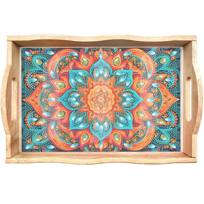 EWJRNSF Diamond Art Kits for Adults Wooden Serving Trays with Handles, 5D Diamond Painting Big Gem Arts and Craft Gifts Trays Decor Gift Home Decor 7.8x11.8 Inches Mandala E