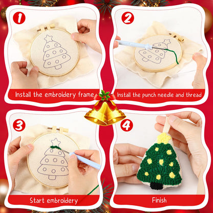 WinnerWhy 6 Pcs Christmas Punch Needle Kit Adults Beginner Keychain Accessories Christmas Punch Needle Embroidery Kit Includes Patterns, Tools, Yarns, Hoop, Instruction, Easy Art Work Decor for Adult