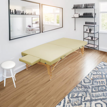 Saloniture Portable Physical Therapy Massage Table - Low to Ground Stretching Treatment Mat Platform - Cream
