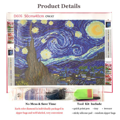 OWAY Full Drill 5D Diamond Painting 20X16 inch, Paint by Number Kits Starry Night Diamond Painting Kits for Home Wall Decor