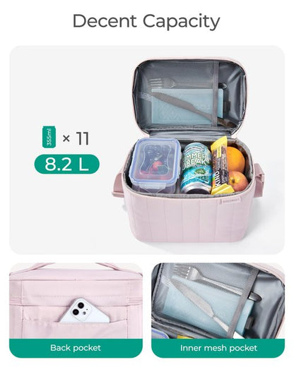BAGSMART Lunch Box for Women Insulated Lunch Bag Cute Puffer Lunch Tote Bags Lightweight Quilted Reusable Cooler for Work Picnic or Travel, Pink