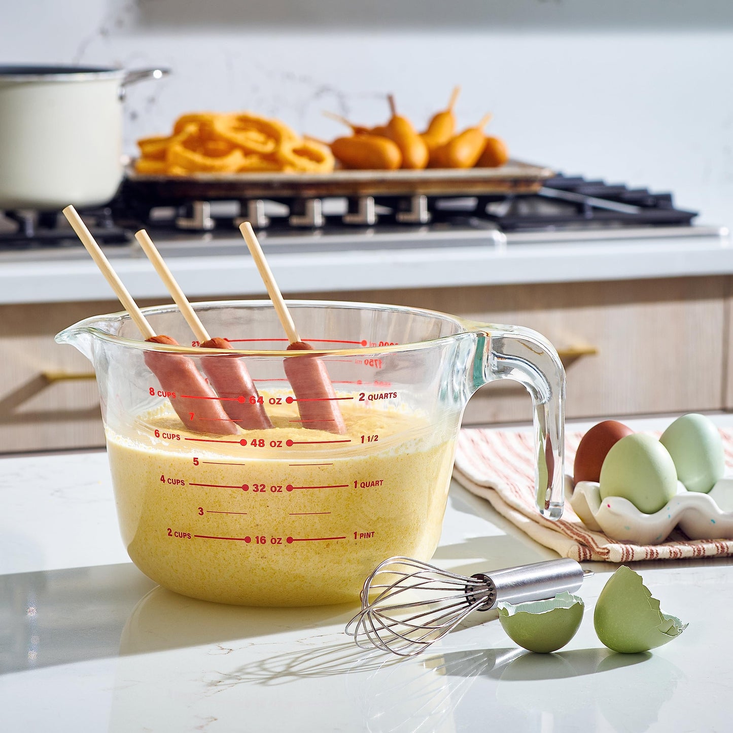 8 Cup Large Glass Measuring Cup - Kitchen Mixing Bowl Liquid Measure Cups Glass Tupperware Bakeware Set, Punch Bowl, Batter Bowl.