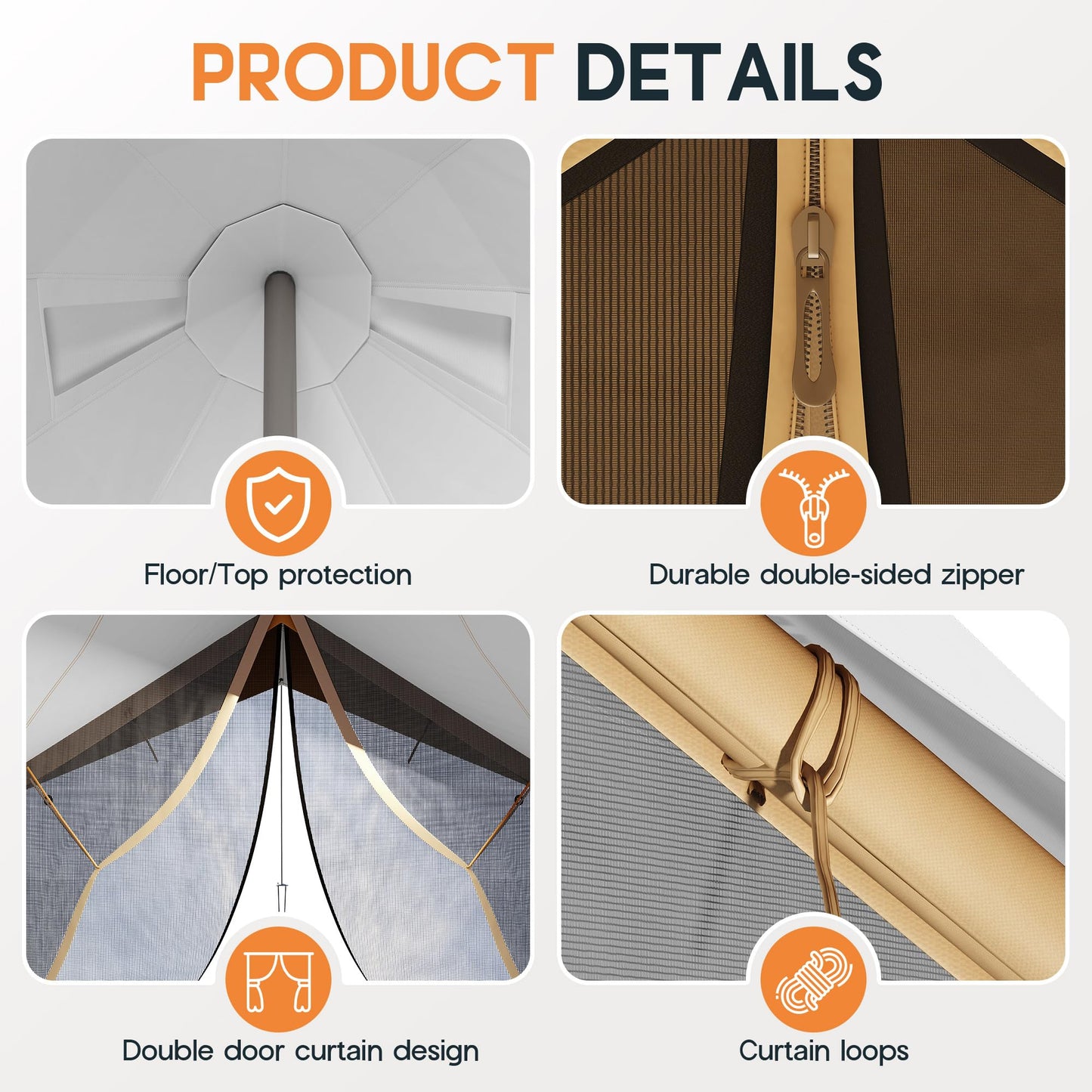 SPECRAFT Canvas Bell Tent for Camping, Waterproof Glamping Yurt Tent with Canopy & Stove Jack, Breathable Mesh 4-Season Family Shelter for Outdoor Camping, Parties, 8–10 Person