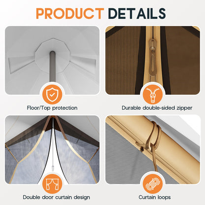 SPECRAFT Canvas Bell Tent for Camping, Waterproof Glamping Yurt Tent with Canopy & Stove Jack, Breathable Mesh 4-Season Family Shelter for Outdoor Camping, Parties, 8–10 Person