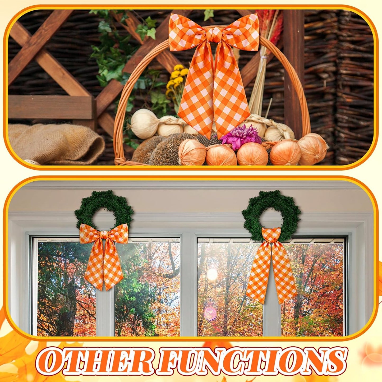 VitalCozy Fall Check Wreath Sash - Satin Ribbon for Monogrammed Decor | Indoor/Outdoor Use