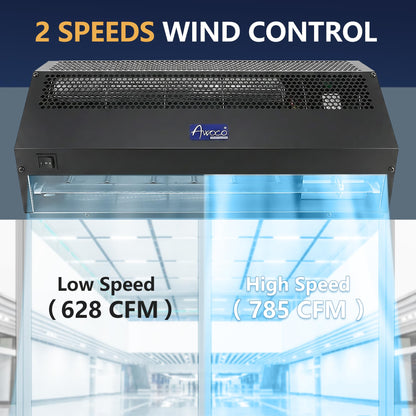Awoco 24" Black Super Power 2 Speeds 800 CFM Commercial Indoor Air Curtain, CE Certified, 120V Unheated with an Easy-Install Magnetic Door Switch