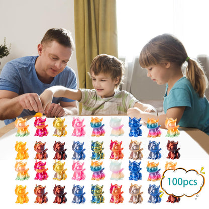 Teenzee 100pcs Mini 3D Printed Animals Tiny Dragon Plastics Figures Miniature Little Small Animals Figurines Bulk for Micro Fairy Garden Landscape Accessories Hide Crafts Decor Aquarium