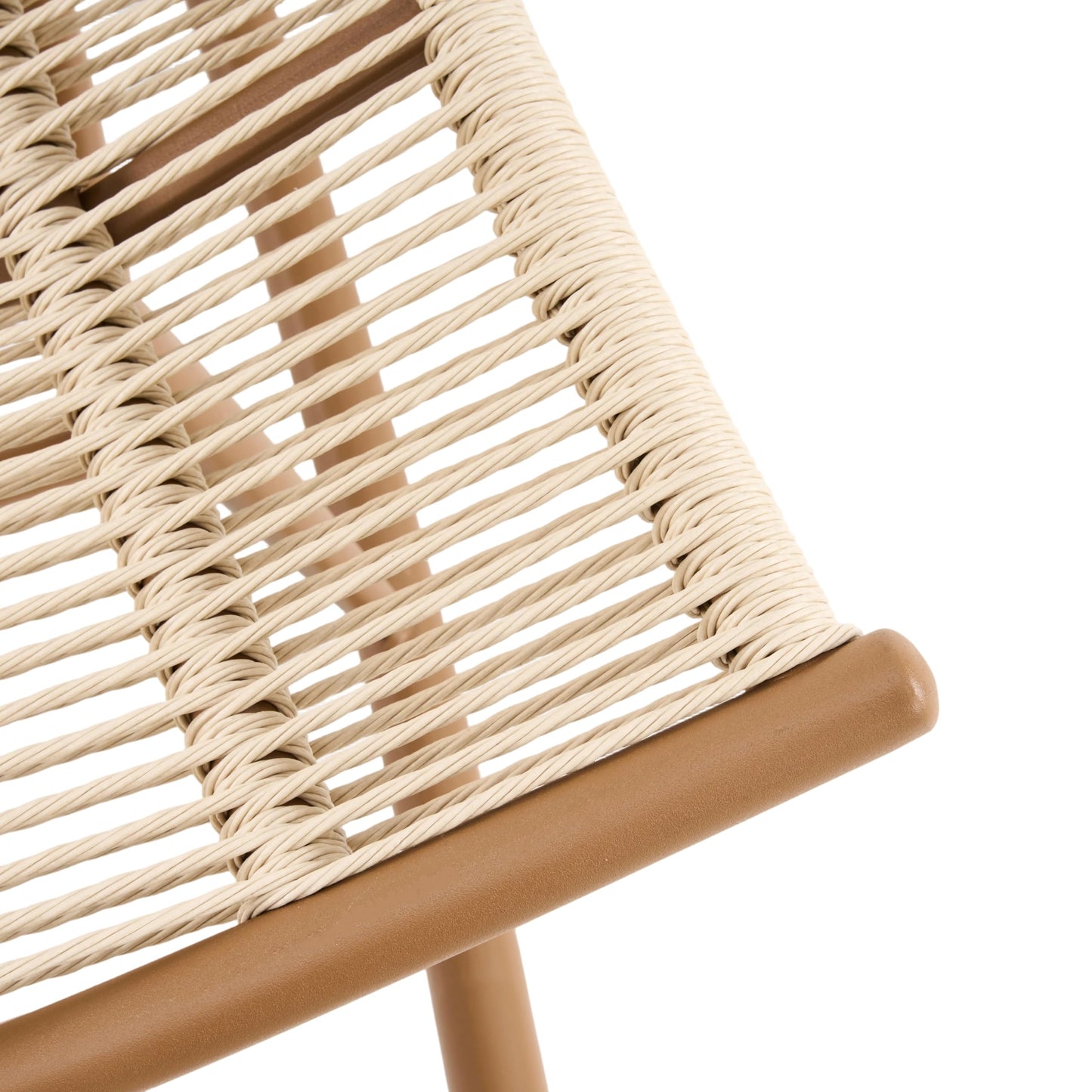 Christopher Knight Home Levi Arc Rocking Chair & Wooden Slat Side Table Set, PE Rattan+Iron Rocker Chair Set with Cushion, 2 Piece Patio Furniture Set with Cross-Stretcher End Table, Brown+Beige+Teak