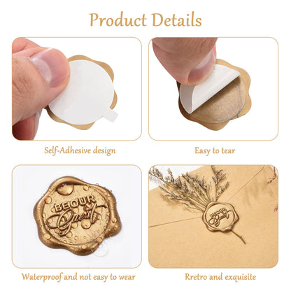 Yoption Be Our Guest Wax Seal Stickers, 50 Pack Envelope Seals, Self Adhesive Antique Gold for Wedding Invitations, Party, Christmas, Gift Wrapping