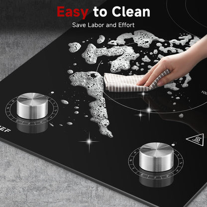 AMZCHEF 12Inch 2 Burner Electric Cooktop, 1800W/11Levels 2 Burners Stove Top With Knob Control Countertop & Built-in Radiant Electric Stove with Residual Heat Indicator