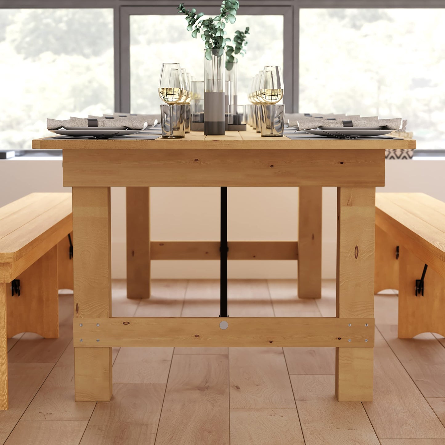 Taylor & Logan Ingles 9' x 40" Rectangular Antique Rustic Light Natural Solid Pine Folding Farm Table