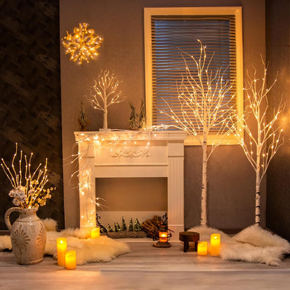 Vanthylit Lighted Christmas Garland, 6 FT White Birch with 48 LED Warm White Lights for Decoration