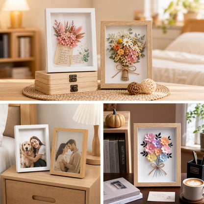 2Pack 5x7 Shadow Box Frame w. Mini Crochet Flower Bouquet, Small Shadow Box Frame, DIY Shadow Boxes Display Cases for Home Decor, Wedding, Birthday for Women, Mom, Friends