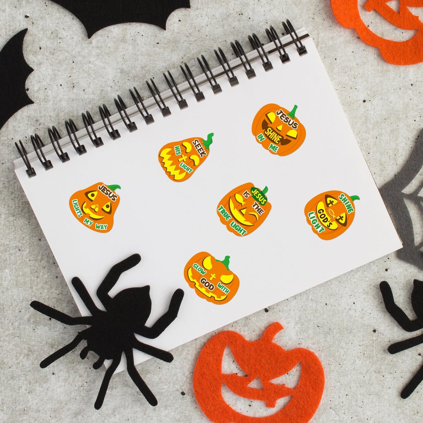 Haooryx Pumpkin Religious Sticker Roll - 300Pcs Make A Autumn Halloween Pumpkin Face Stickers Self Adhesive Waterproof Vinyl Water Bottle Page Activity Pad Fall Party Favor Scrapbook DIY Church Event