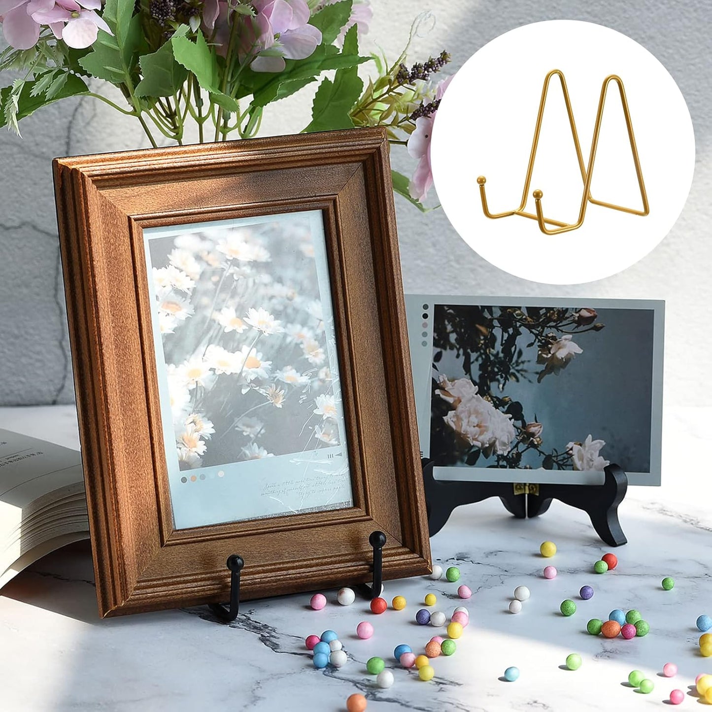 uxcell 3Pcs 4.3 Inch Iron Plate Stand for Display, Decorative Easel for Picture, Photo, Book, Gold