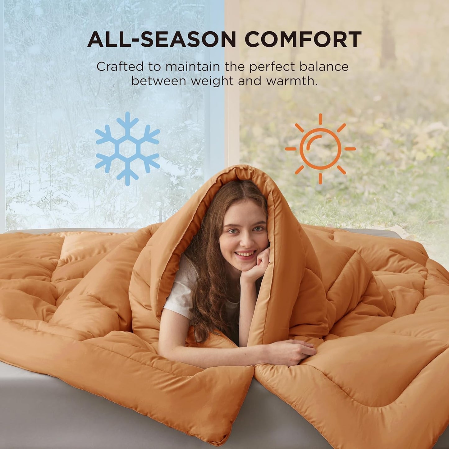 Bedsure Comforter Duvet Insert - Twin Size All-Season Quilted Down Alternative Bedding | GentleSoft, Burnt Orange 88 x 68 Inches