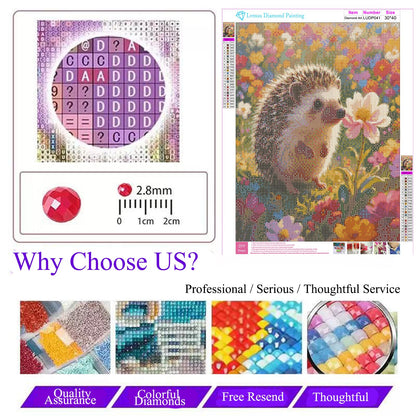 Lvmuu Hedgehog Diamond Art Kits for Adults, 5D Cute Animal Flowers Diamonds Painting Kits for Beginners, Fantastic DIY Full Round Drill Beads Gem Art Paint By Numbers Crafts Home Wall Decor 30x40cm