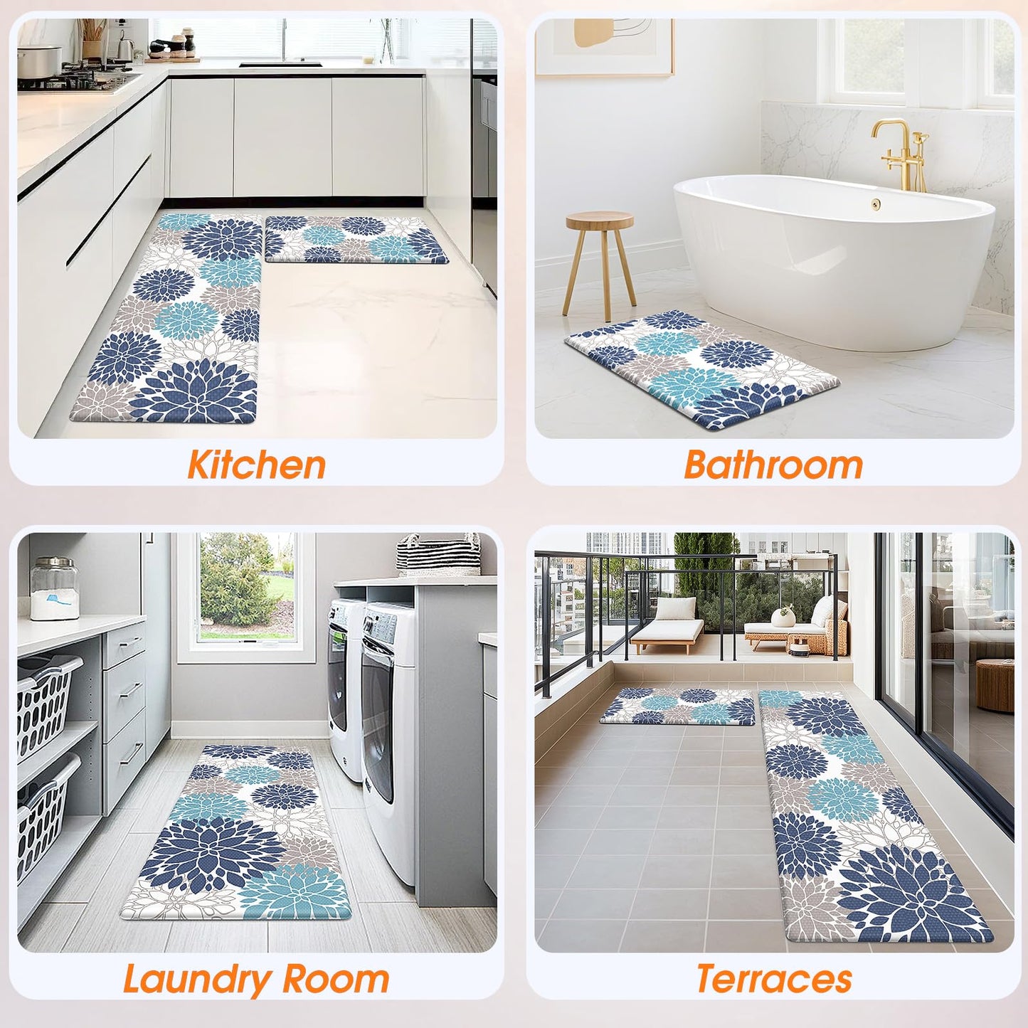 StepLively Kitchen Mats, 2PCS Kitchen Rugs, Cushioned Anti Fatigue Kitchen Mats for Floor, Kitchen Accessories Non-Slip Waterproof Kitchen Rug Set for Sink, Kitchen, Laundry, 17.3"×30"+17.3"×47"