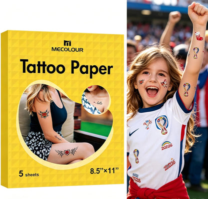 MECOLOUR Printable Temporary Tattoo Paper 8.5"X11"-5 Sets for Inkjet printer DIY Image Transfer Decal Paper for Skin, For Halloween, Celebrate Festivals, Parties, Birthday Bashes,New Year
