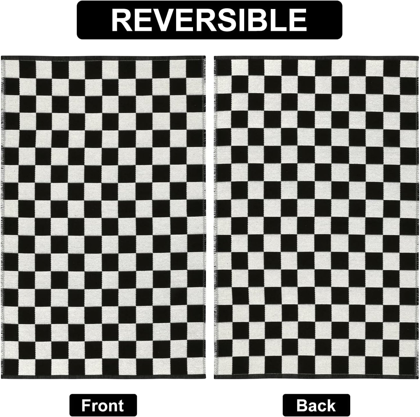 Seavish Checkered Rug, 2x3 Ft - Moroccan Black and White Outdoor Washable Cotton Woven Area Rug for Entryway