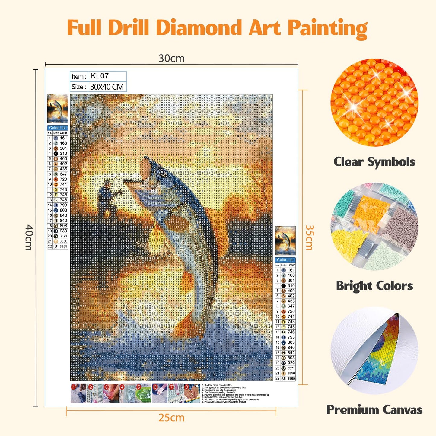 MISCER Fishing Diamond Art Kits for Adults, Fisherman Diamond Painting Kits for Beginners, 5D Full Drill Round Paint with Diamonds Pictures, Gem Art Painting DIY Crafts Kit Decor 12x16inch
