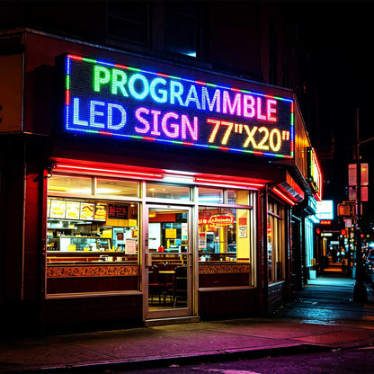 HS Programmable Scrolling Led Sign, Digital Signs Outdoor Waterproof ,Electronic Message Display Board ,Open neon Signs, Full Color High Brightness Big P10 77’’x20’’for Business Store Advertisement Public, APP control