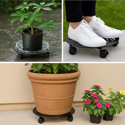 2 Packs 12" Large Metal Plant Caddy with PU Wheels Heavy-Duty Wrought Iron Rolling Plant Stands Indoor Outdoor Wheeled
