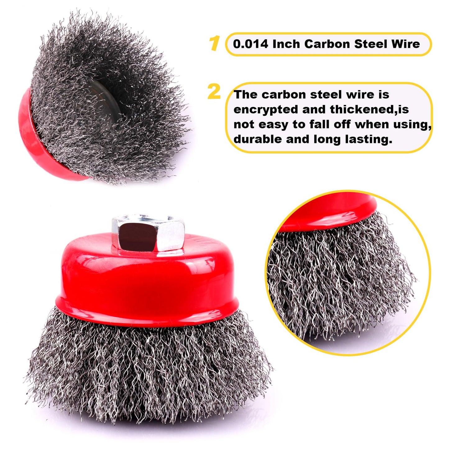 LSTOPGO 2 Pack 3 Inch Coarse Crimped Wire Cup Brush for 4 1/2 Angle Grinder, 5/8 Inch-11 Threaded Arbor, 0.014 Inch Carbon Steel Wire, Brush for Rust, Corrosion, Paint Removal