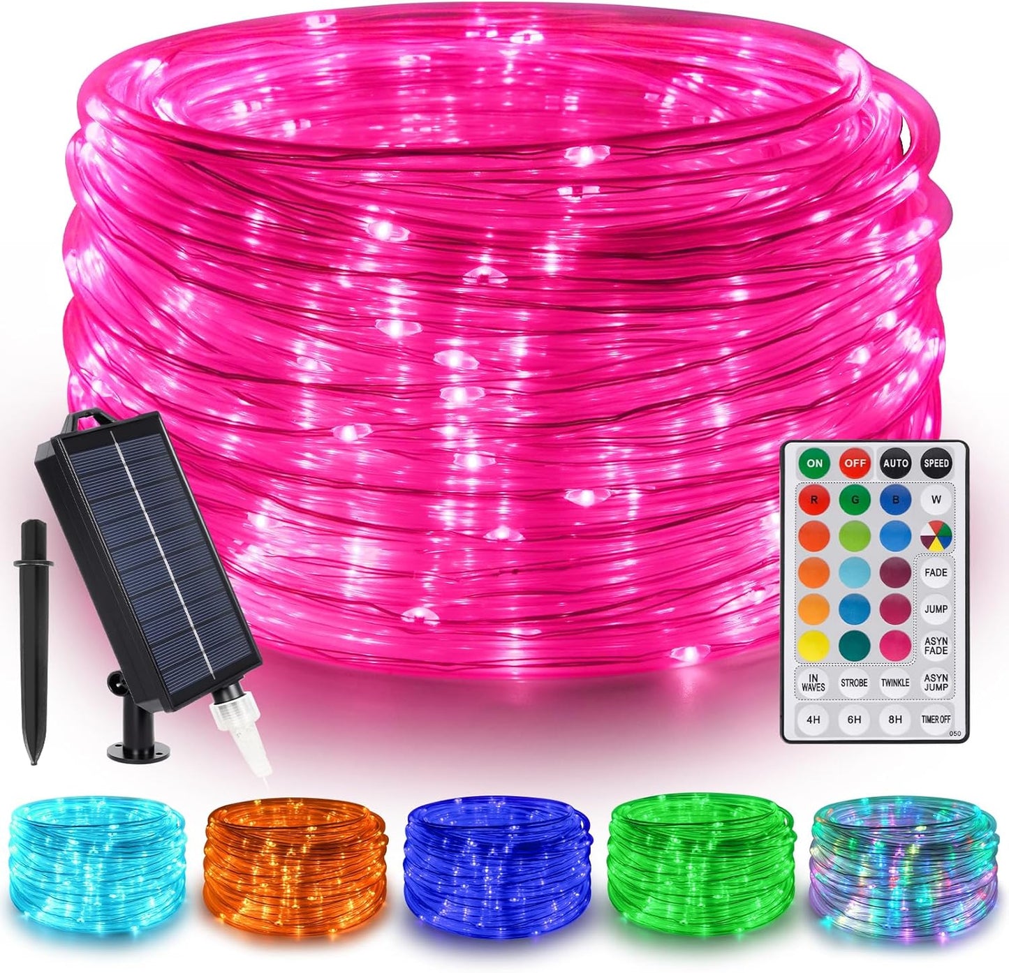 16FT 50 18 5 LED Solar Rope Lights, Colors with Timer, Modes, Waterproof Plug-in Remote Control Camping String Lights