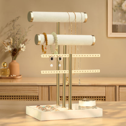 bussdis 3 Tier Bracelet Holder Display - Detachable T Bar Beige Velvet Bracelet Holder, Jewelry Holder Organizer for Bracelet, Necklace, Earrings, Rings