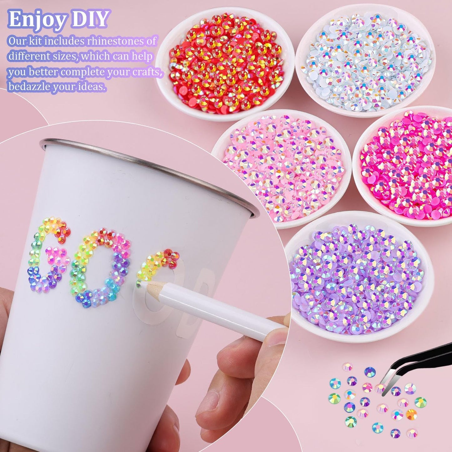 Resin AB Rhinestones 48000Pcs 48 Colors 3mm Flatback Gems Kit for Crafting, Jelly Bedazzler Supplies with B7000 Jewelry Glue Organizer Tray Tweezers Pickup Pen for Diamond Art Nail Art Shoes DIY