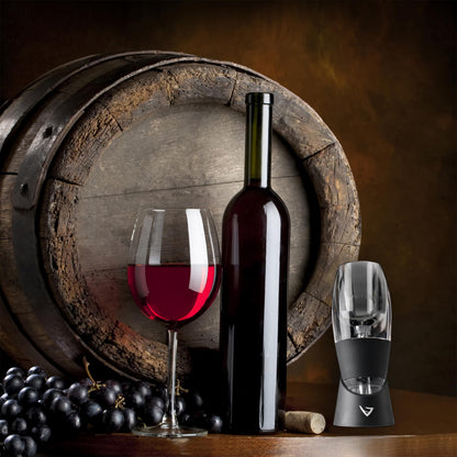 Vinturi Wine Aerator Pourer and Decanter for Red Wines Patented Design Perfectly Aerates Wines By The Glass or Bottle With Distinctive Sound, Includes No-Drip Base & Sediment Screen, Black